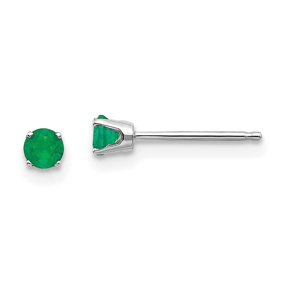Million Charms 14k White Gold 3mm Green Emerald Stud Earrings